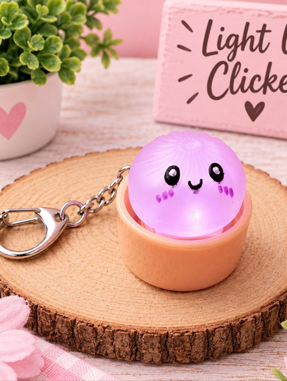 Cute Purple Light Up Dumpling Keychain